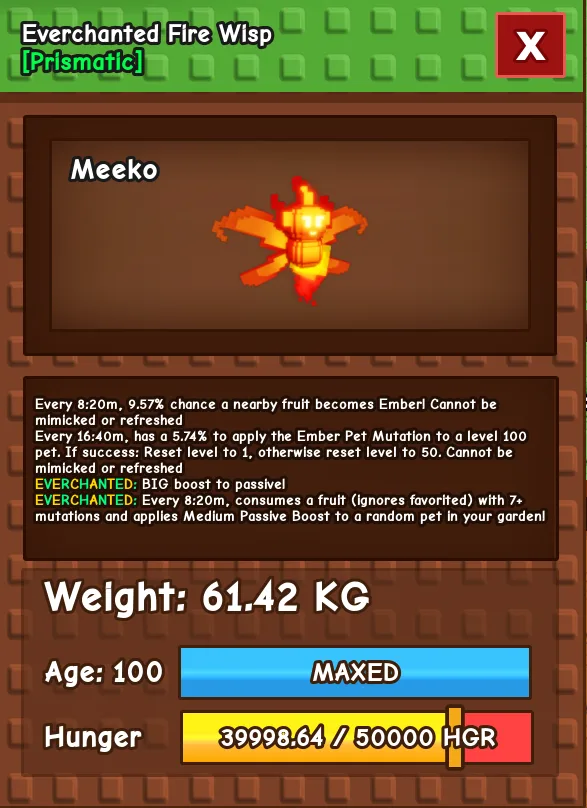 HUGE Everchanted Fire Wisp 61.42KG Age 100 l New Prismatic Pet Fast Delivery l — Account account