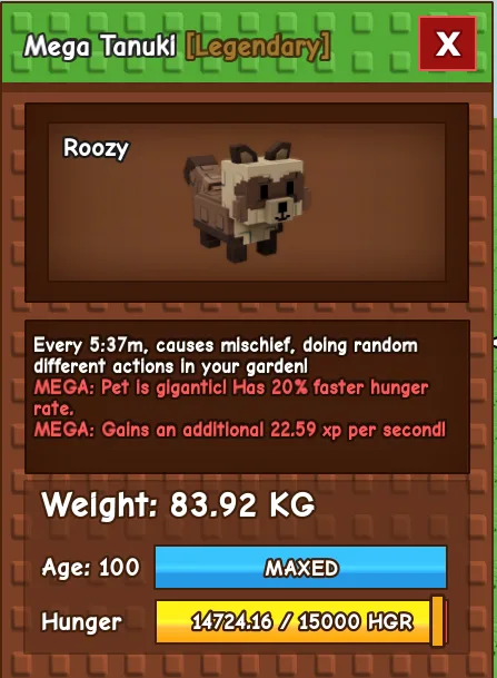 GODLY TITANIC COLOSSAL MEGA TANUKI 83.92 KG Age 100 MAX — Account account