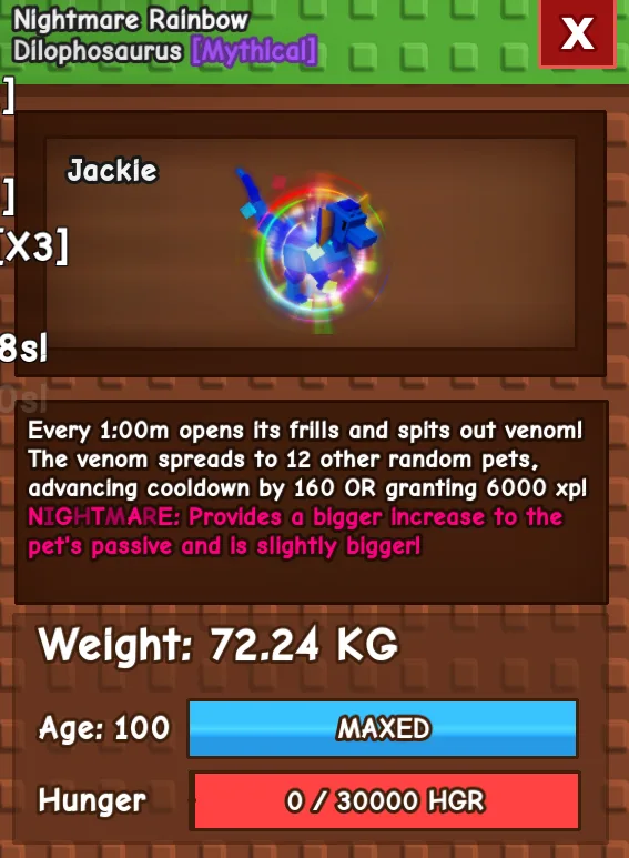 Titanic / Huge NIGHTMARE Rainbow Dilophosaurus - 72.24 KG (Age 100) 1:00m cooldown — Account account