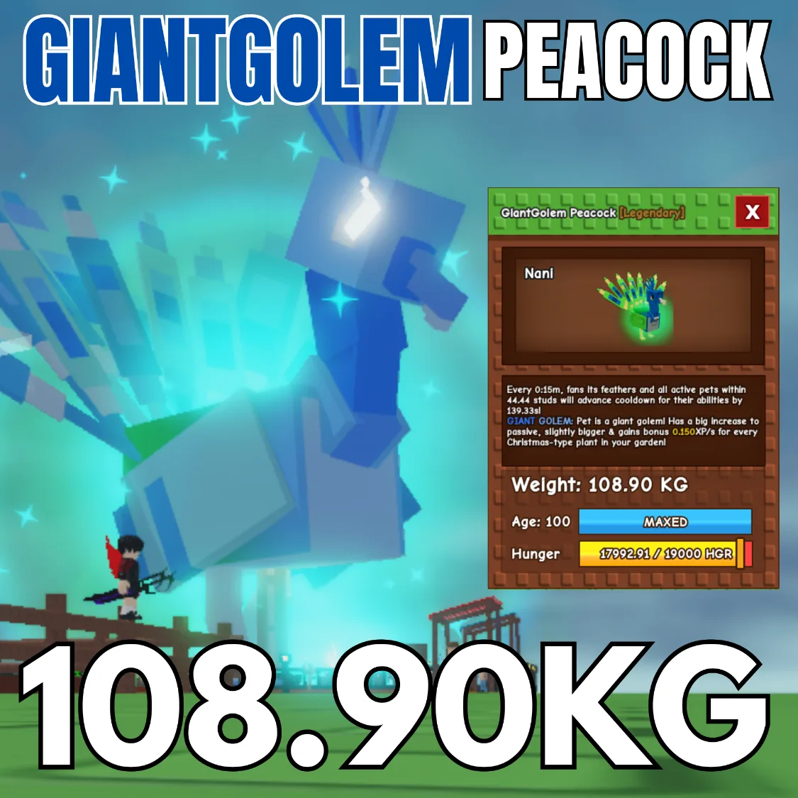 GiantGolem Colossal Peacock 108.90KG Age 100 INSTANT DELIVERY — Account account