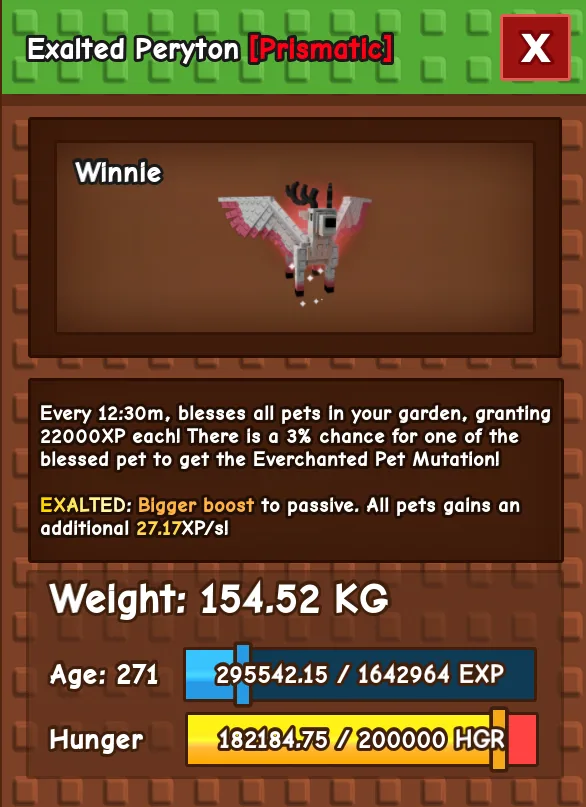 Exalted Peryton Prismatic Weight: 154.52 KG AGE 271