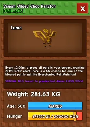 1x GILDED CHOC PERYTON 280KG-285KG AGE 500 FAST DELIVERY — Account account