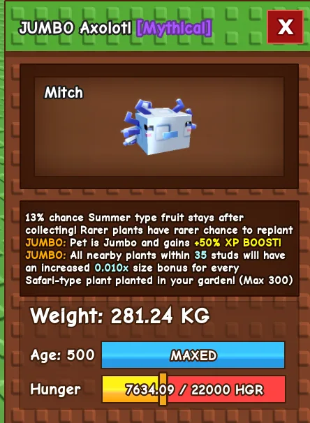 280kg+ JUMBO AXOLOTL super handsome// max skill power// use every time// instant delivery// not hydra// i run out of tag limitation so i randomly ta — Account account