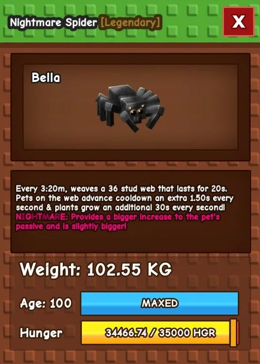 Nightmare Spider - Age 100 - 102.55KG