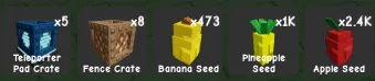 2.4k Apple seed + 1k Pineapple seed + 473x Banana seed + 5x Teleporter Pad Crate Instant Delivery Safe Trade Grow a Garden 2 H2