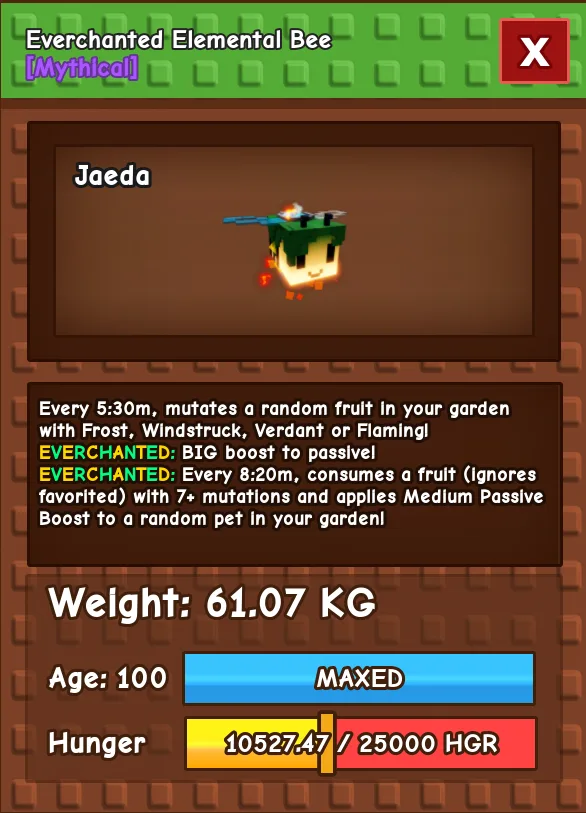 HUGE Everchanted Elemental Bee 61.07KG Age 100 l Grow A Garden l Insta Delivery — Account account