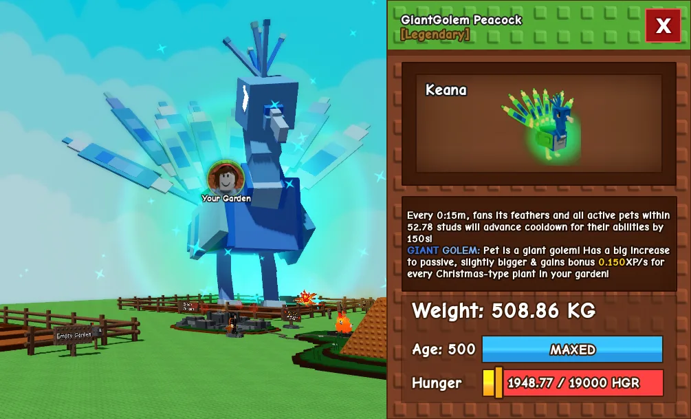 508.86kg Godly GiantGolem Peacock