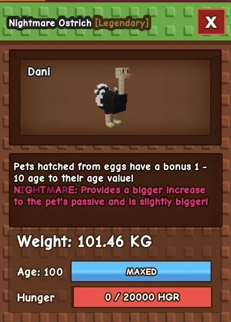 TITANIC visual Nightmare Ostrich 101.46kg age 100 - instant delivery! — Account account
