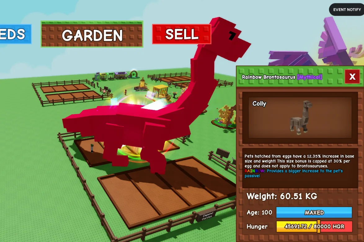 60.77kg+ Age 100 Rainbow Brontosaurus