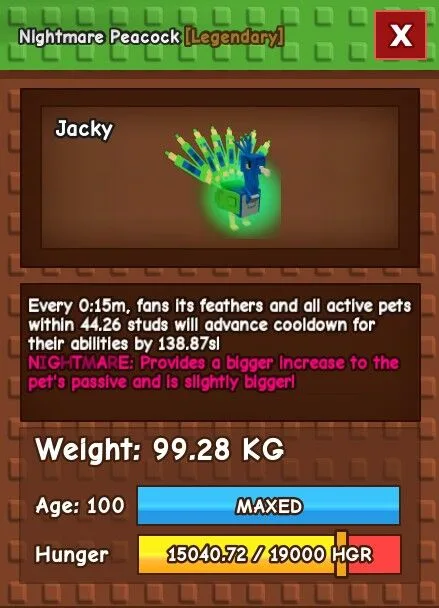 HUGE NIGHTMARE PEACOCK 95KG - 99.99KG INSTANT DELIVERY GAG HUGE PEACOCK — Account account