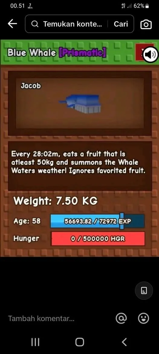 READY BLUE WHALE ( DLC PETS) Grow A Garden