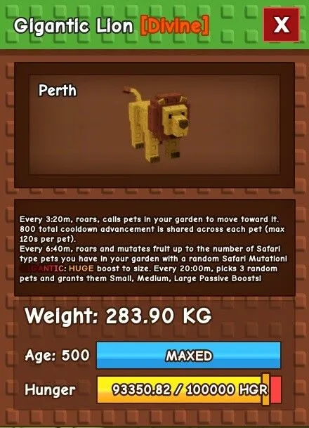 Gigantic Lion 283.90kg Age 500 Titanic Godly Huge - Perth (EP)