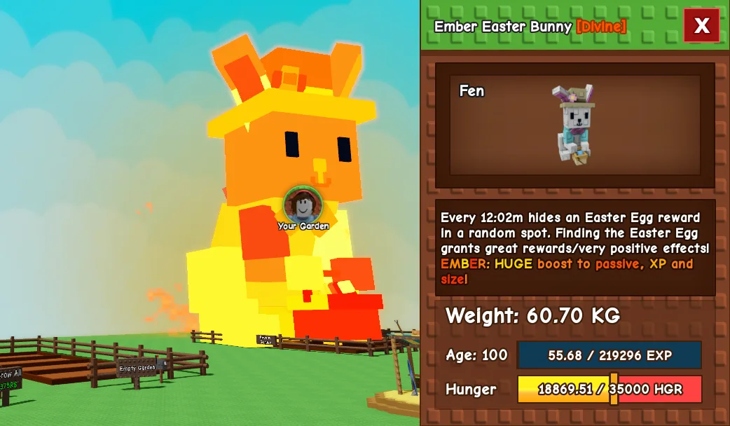 60.7kg+ Age 100 Ember Easter Bunny