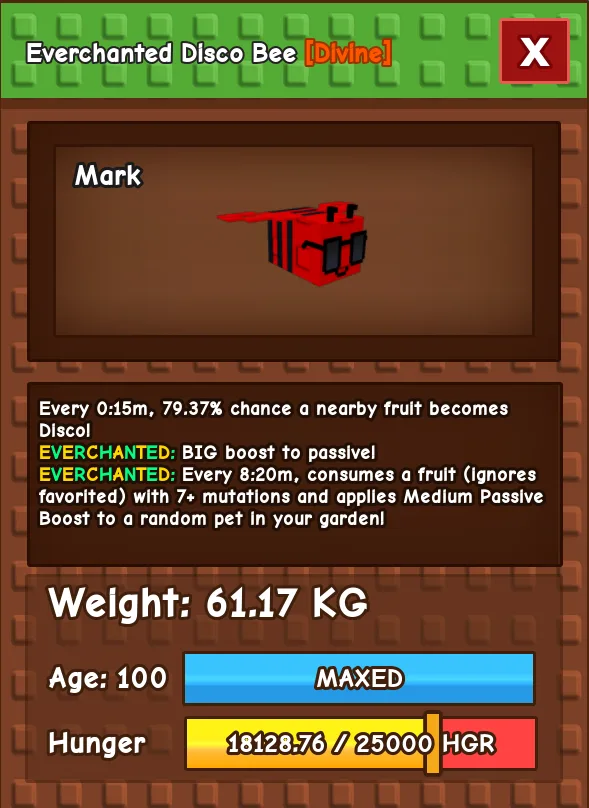 HUGE Everchanted Disco Bee 61.17KG Age 100 l Cheapest l Grow A Garden l Check Description — Account account