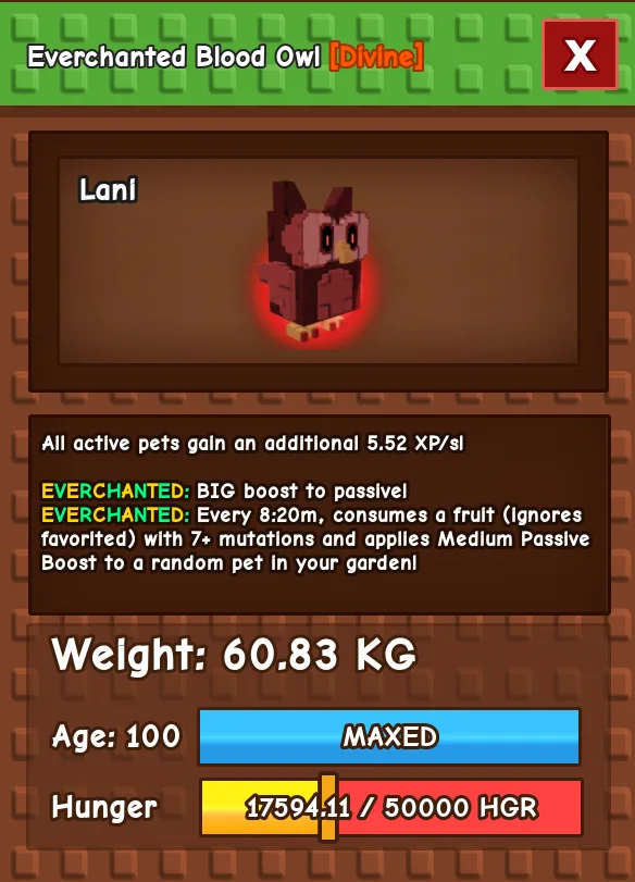HUGE Everchanted Blood Owl 60KG+ Age 100 l Cheapest l Grow A Garden l Check Description l — Account account