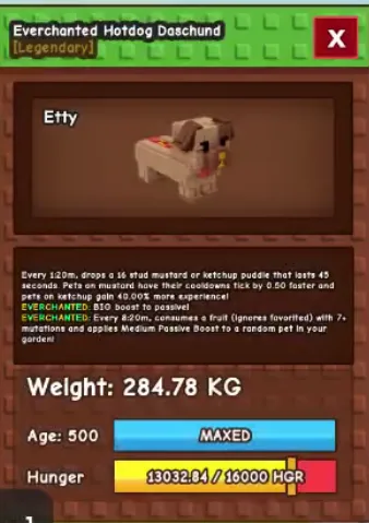 280KG+ Everchanted Hotdog Daschund Legendary // super handsome // Age 500 Maxed // Cooldown + Pet Boost//not penguin/i run out of tag others limitat