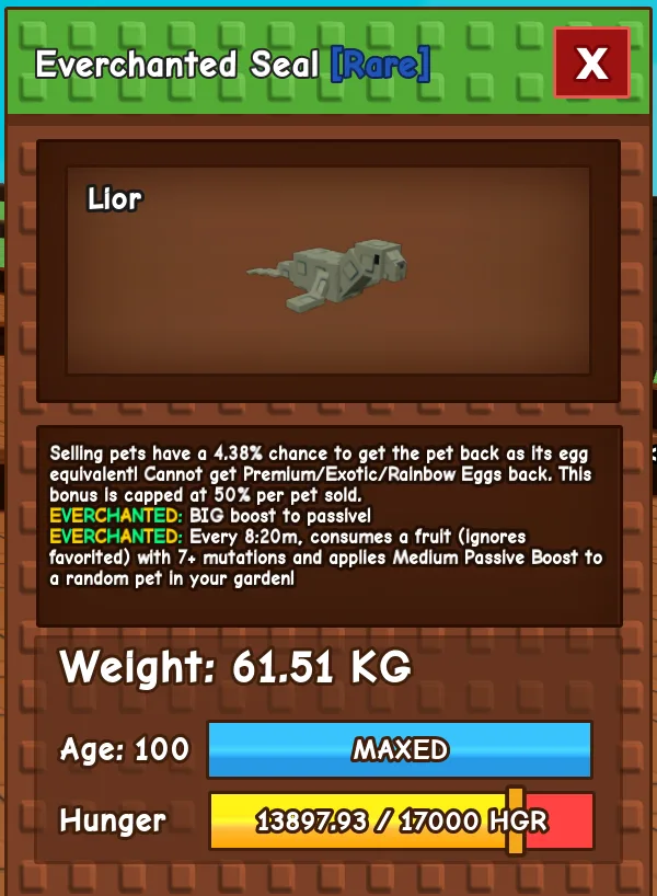 HUGE Everchanted Seal 61.51KG Age 100 l Grow A Garden l Check Description — Account account