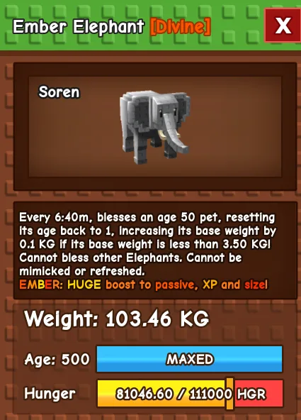 Ember Elephant 100 KG Age 500 instant delivery titanic elephant 100kg huge elephant 100KG ember mutation elephant pet