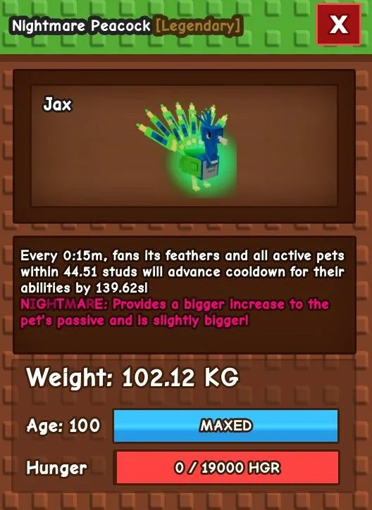 Nightmare Peacock - Age 100 -102.12KG — Account account
