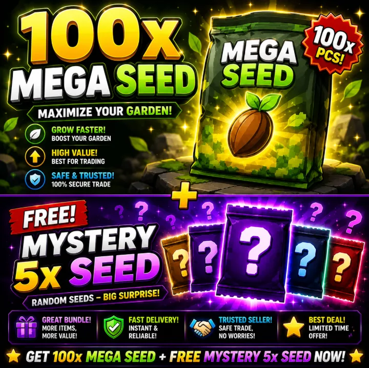 100x Mega Seed + FREE Mystery 5x Seed Grow a Garden 2 Fast Delivery