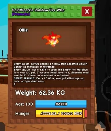 Huge Rainbow Hatched SpiritSparkle Fire Wisp Really Rare Pet- Grow a Garden — Account account
