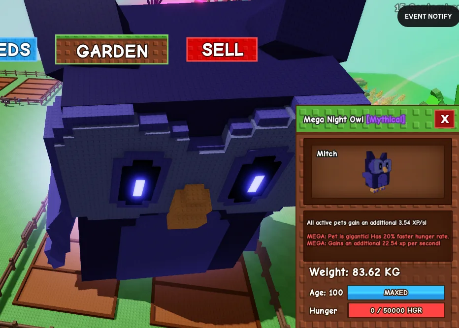 Titanic Mega Night Owl 82kg+ Age 100 Maxed Super Huge Visual Limited night pet