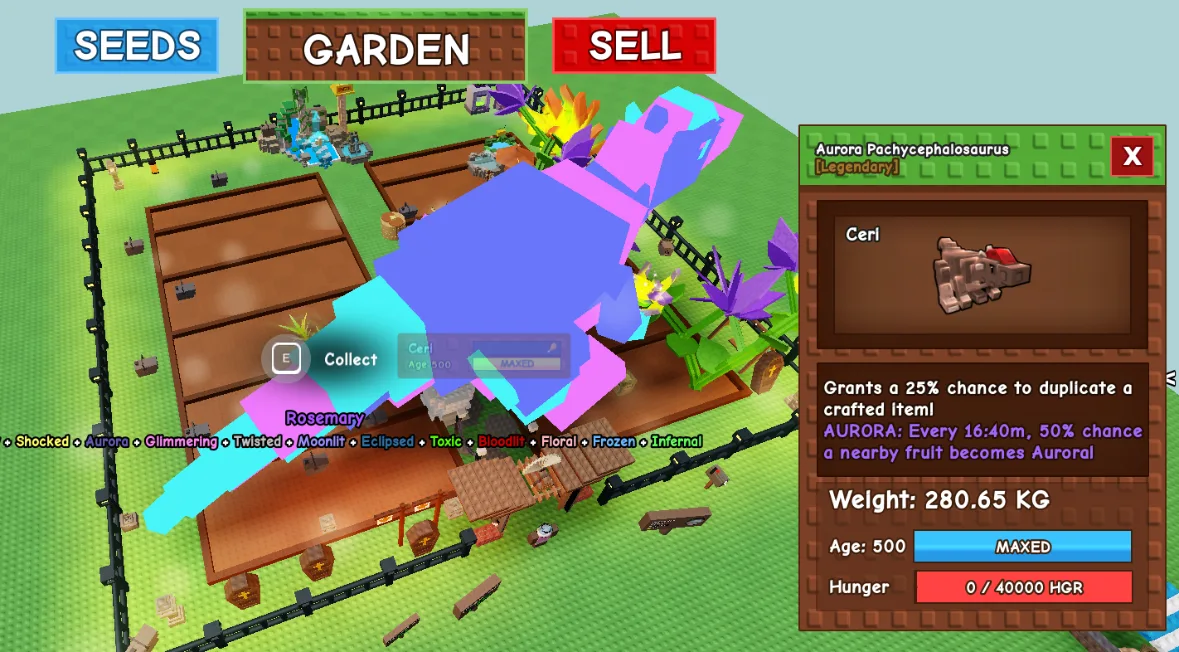 280KG+ Aurora Pachycephalosaurus Legendary // super handsome // Age 500 MAXED // Craft Duplicate + Fruit Boost//not penguin//run out of tag others l