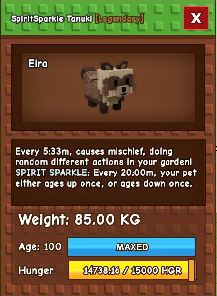 GODLY TITANIC COLOSSAL SPIRIT SPARKLE TANUKI 85 KG Age 100 MAX — Account account