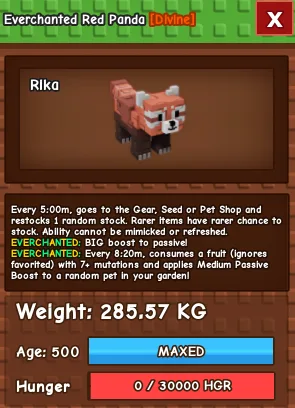 Red Panda 280kg+, Age 500 (Everchanted, base 6kg)