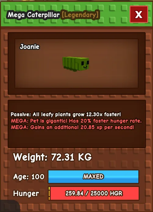 MEGA SEMI TITANIC CATERPILLAR 72KG AGE 100 GAG PET INSTANT DELIVERY