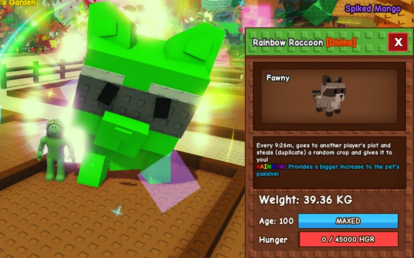 Rainbow Raccoon Huge 39kg+ Age 100 Maxed Cheap Clean Non Dupe Guaranted