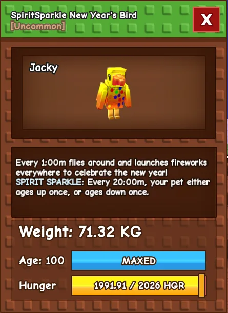 GODLY TITANIC COLOSSAL SPIRIT SPARKLE NEW YEAR'S BIRD 71.32 KG Age 100 MAX — Account account
