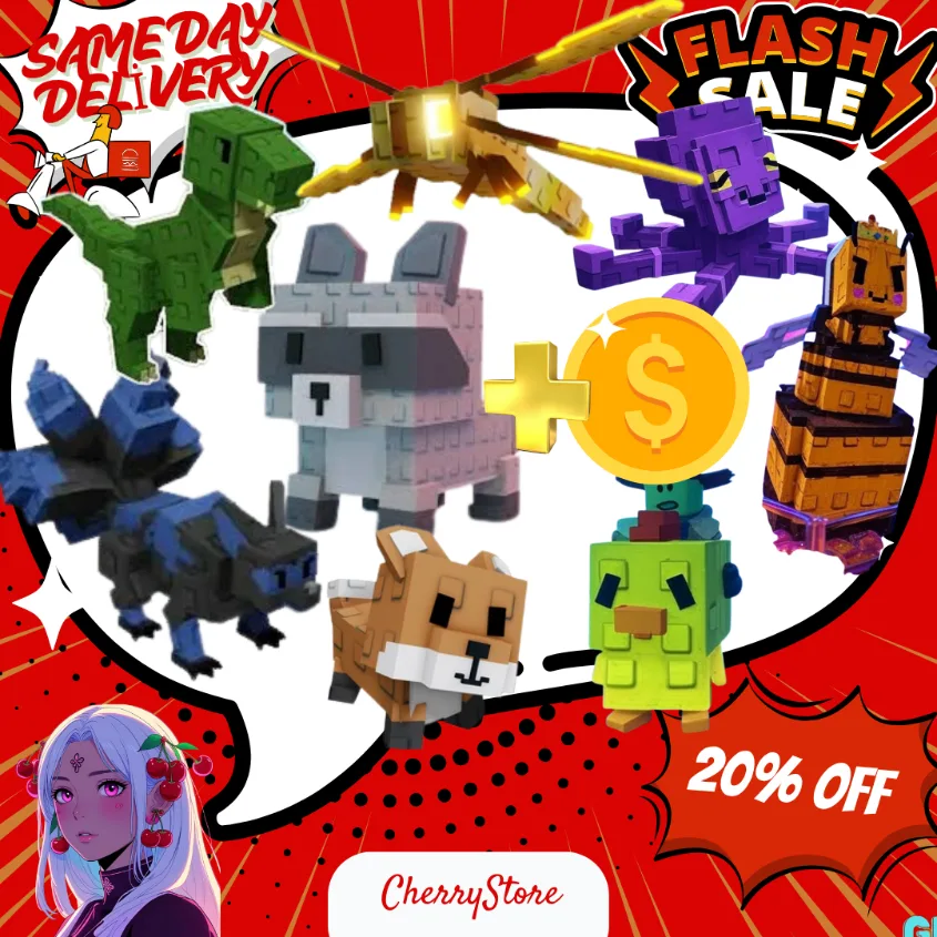 (ECONOMİCAL PACKAGE)(9PETS) Tiger+ Raccoon+ Blue Kitsune+ Chicken Zombie+ T-Rex+ Mimic Octupus+ Queen Bee+ Red Fox+ Dragonfly+ 999T Scheckles