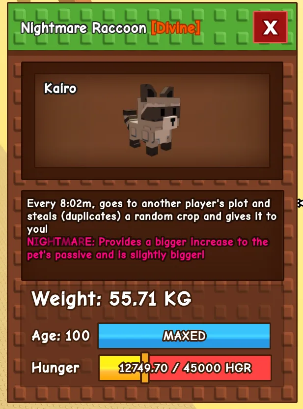 Raccoon 55.71Kg TITANIC NIGHTMARE RACCOON