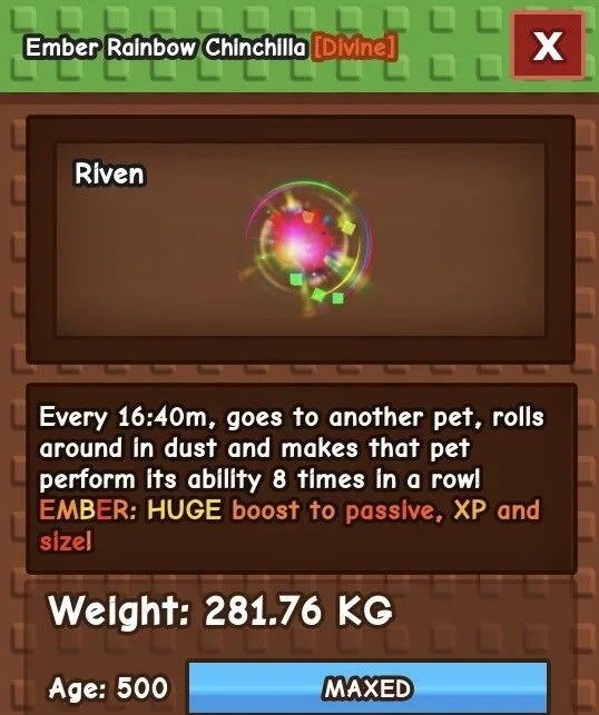 Ember Rainbow Hatched RBH Chinchilla Grow a garden (GAG). Digital pet. Fully boosted Age 500 GUARANTEED FAST DELIVERY