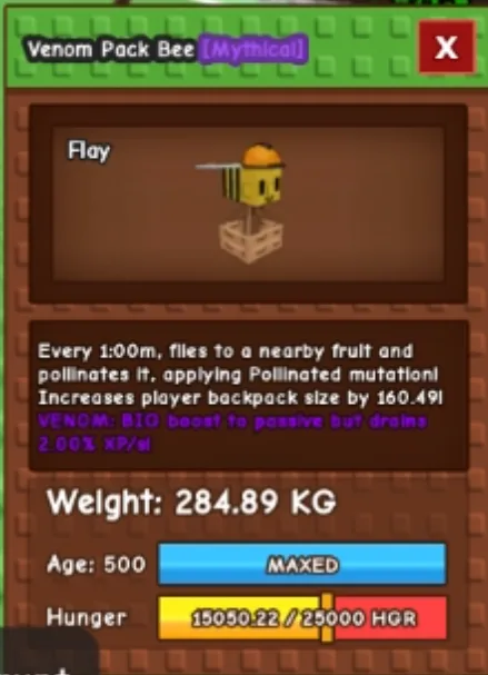 280KG+ Venom Pack Bee// Mythical Pet // Super purple and Handsome