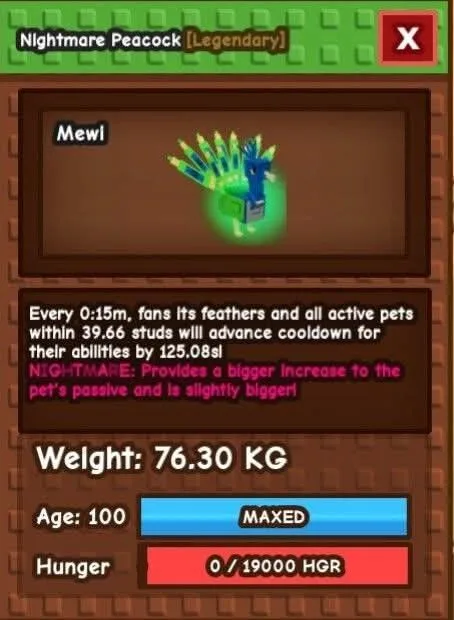 HUGE PEACOCK 76KG NIGHTMARE MUTATION CD 15s