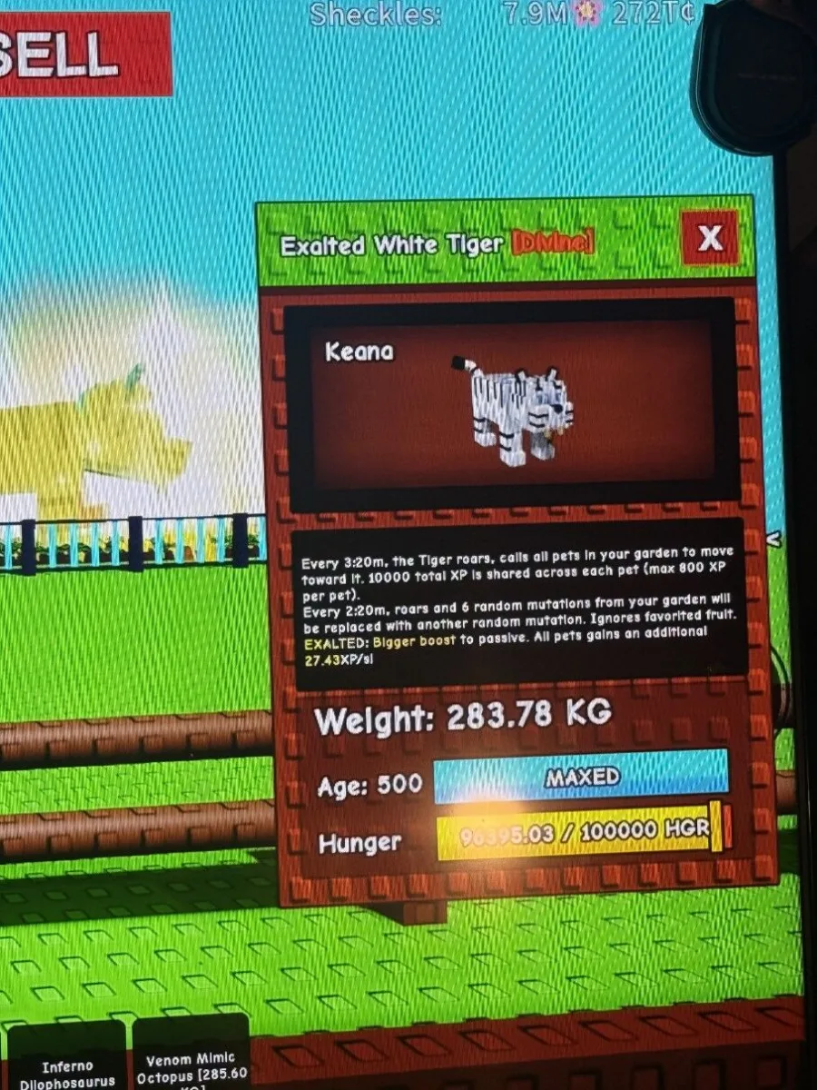 EXALTED MUTATED WHITE TIGER HARD TO FIND DLC PER FROM MERCH 283.78kg MAX STATS AND BEAUTIFUL!!!