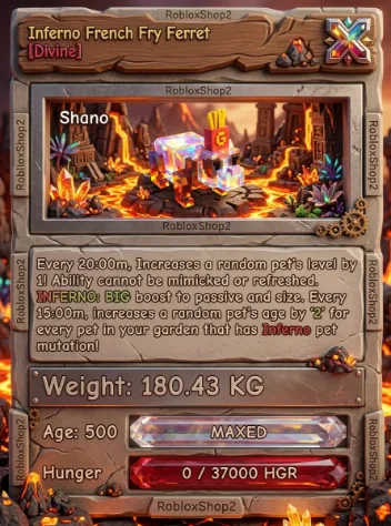 180.43KG INFERNO GIGANTIC FRENCH FRIES FERRET I MAX 500 AGE l READY TO USE - 20MINS MAX CD - NO TOY LIMITED STOCK — Account account