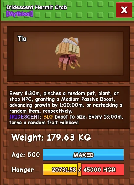 CHEAP 179kg Iridescent Hermit Crab! Can give rainbow mutation for plants Fast Delivery