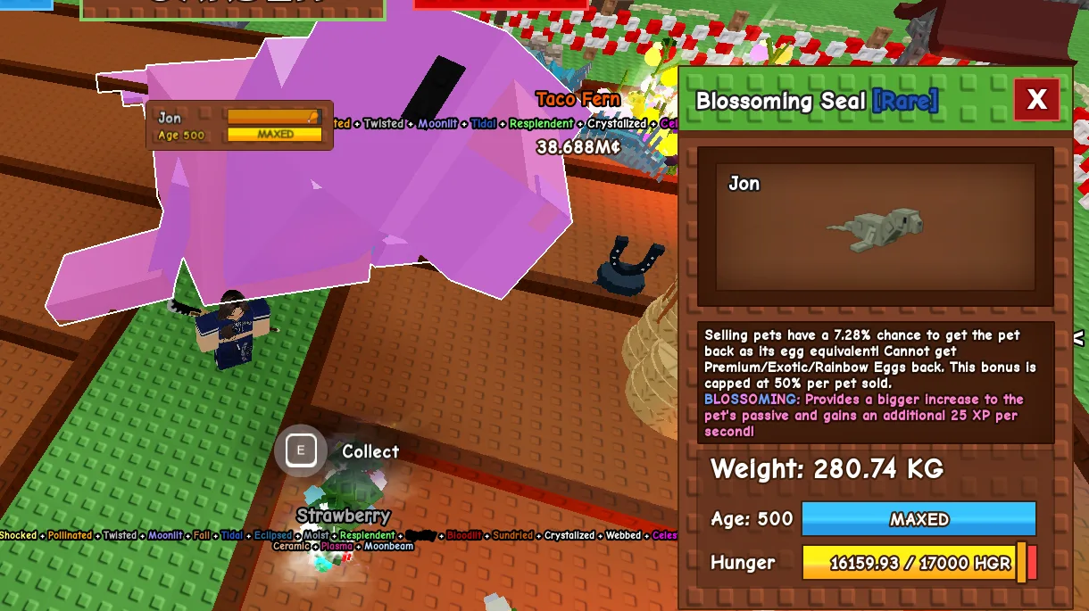 280KG+ BLOSSOMING SEAL RARE //// super handsome // AGE 500 MAXED // HEAVY FLEX PET////not raccoon//i run out of tag others limitation