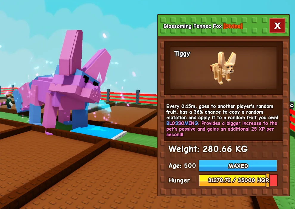 BLOSSOMING FENNEC FOX 280 KG+ AGE 500 MAX PASSIVE MAX CAP MAX LEVEL HUGE TITANIC