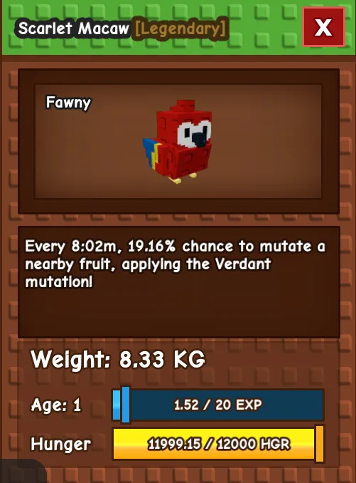 TITANIC SCARLET MACAW AGE 1 8.33KG GAG PET INSTANT DELIVERY — Account account