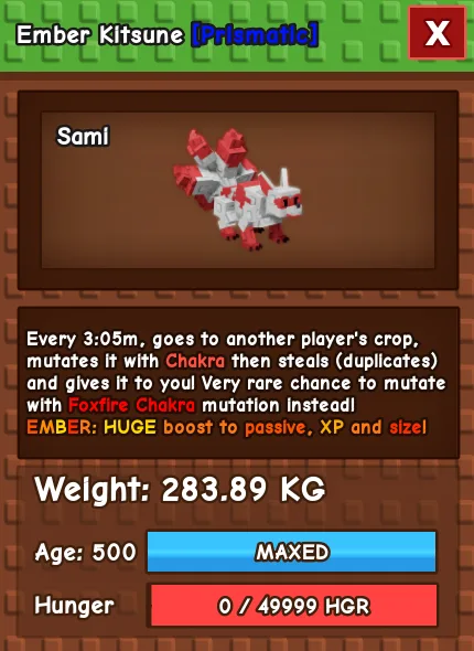 Ember Kitsune 280 KG Age 500 instant delivery titanic kitsune 280kg huge kitsune 280kg ember mutation