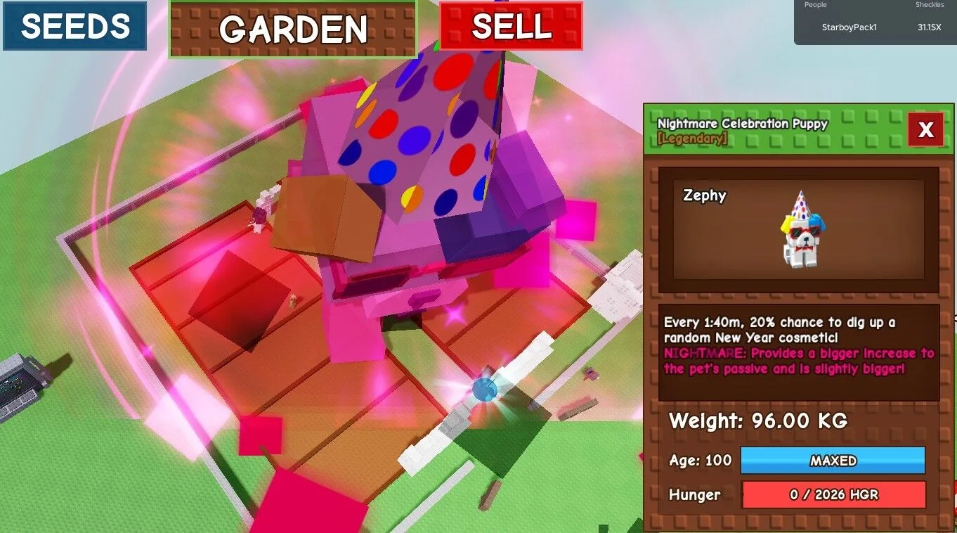 GODLY NIGHTMARE CELEBRATION PUPPY ! 96.00 KG AGE 100 SUPER BIG!! (Actual Pic) Grow a Garden Fast Delivery! (FOR COLLECTORS)