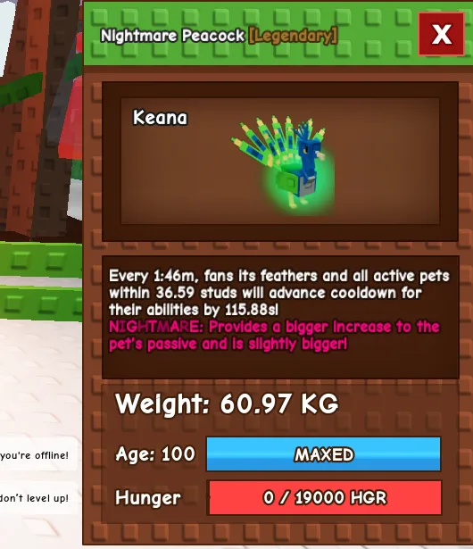 Huge Nightmare Peacock 60.97kg