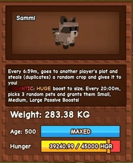 Colossal Gigantic Raccoon Gigantic Mutation Gigantic raccoon 200kg+ 500 age