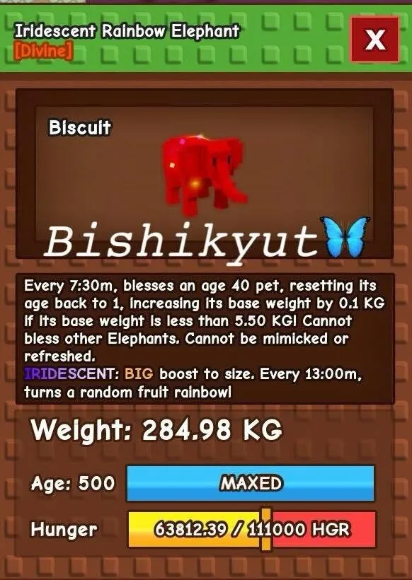 HUGE Rainbow Hatch Elephant 284.98 KG Level 500 Iridescent — Account account