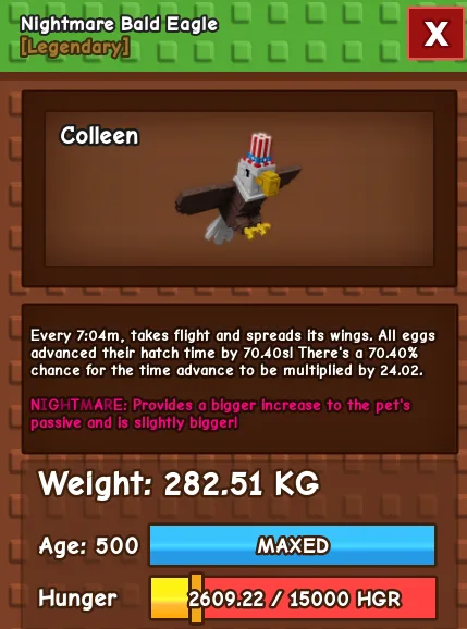Nightmare Bald Eagle 280 KG Age 500 instant delivery huge bald eagle 280kg titanic bald eagle 280KG nightmare mutation eagle 280kg titanic eagle