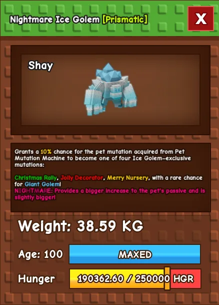 Nightmare Ice Golem 38 KG 10 New Mutations Age 100 (Max) Instant Delivery — Account account